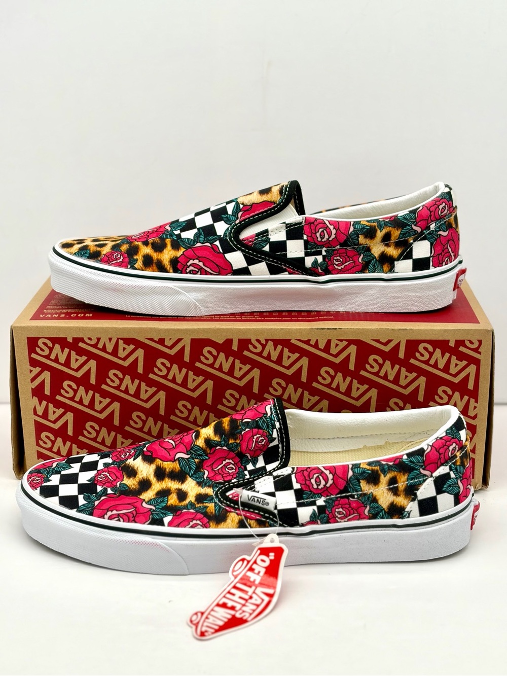 Vans Slip-On Floral Leopard Check Sneakers - Pink/Black/White Unisex